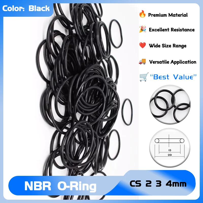 

NBR O-Ring CS 2 3 4mm OD 5mm ~ 100mm Black Nitrile Rubber Gasket Sealing Washer Round O Type Corrosion Oil Resist o-ring 10pcs