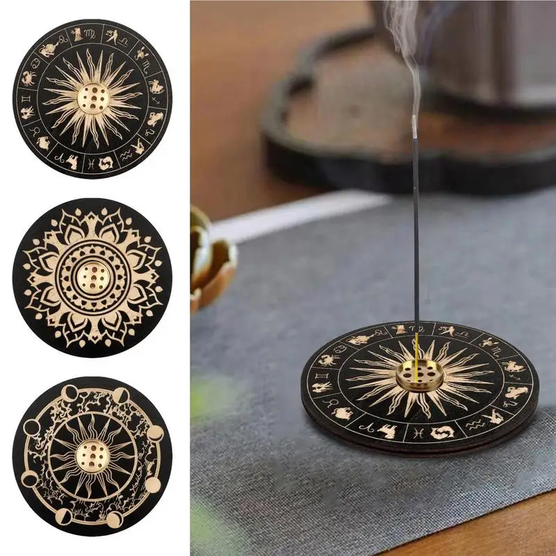 Wood Incense Burner Stick Holder Buddhism Lotus Line Incense Plate Sandalwood Coil Base Temples Yoga Studios Home Decoration