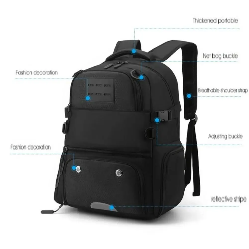 

Large Capacity Sports Basketball Backpack with Shoes Bag Multi Pockets Soccer Bag Detachable Net Oxford Fabric