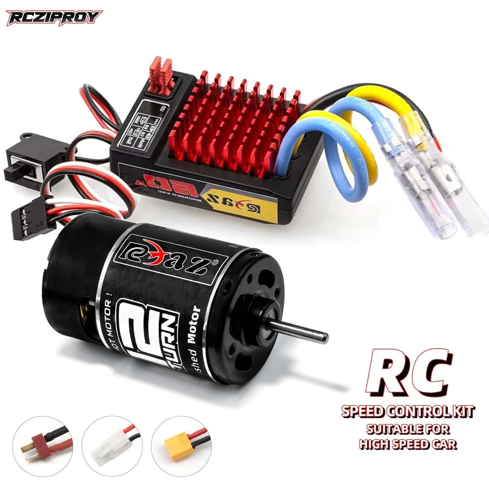 RCZIPROY 550 12T Bürstenmotor & 60A Wasserdichter ESC Geschwindigkeitsregler Combo-Kit für 1/10 Maßstab Hochgeschwindigkeits-RC-Crawler und Buggy-Autos