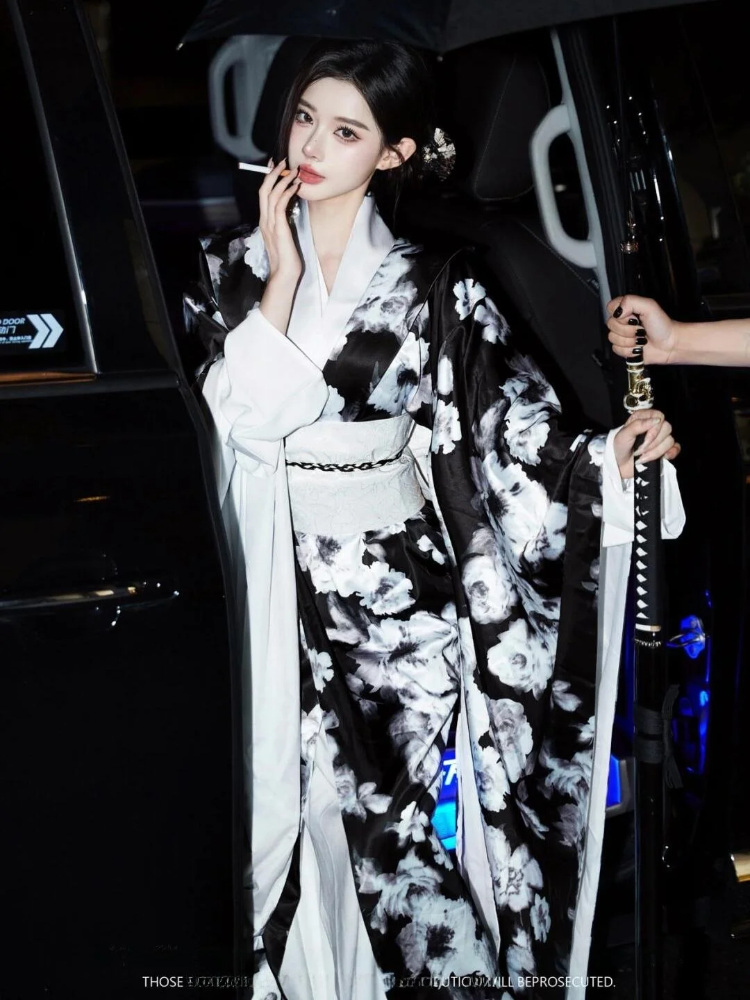

New Arrival Kimono Black Gangster Princess Style Traditional Formal Improved Japanese Shinto Girl Photography Costume