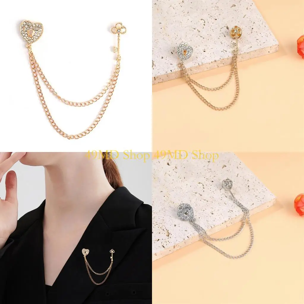 

49MD Unique Heart Brooch Long Chain Metal Accessory For Everyday Wear And Special Occasion