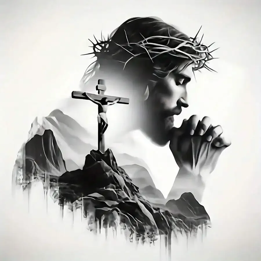 6 Inch Jesus Faith Vinyl Sticker, Black White Crown Of Thorns Cross Mountain Glossy Decal, Self Adhesive Indoor Outdoor Use For