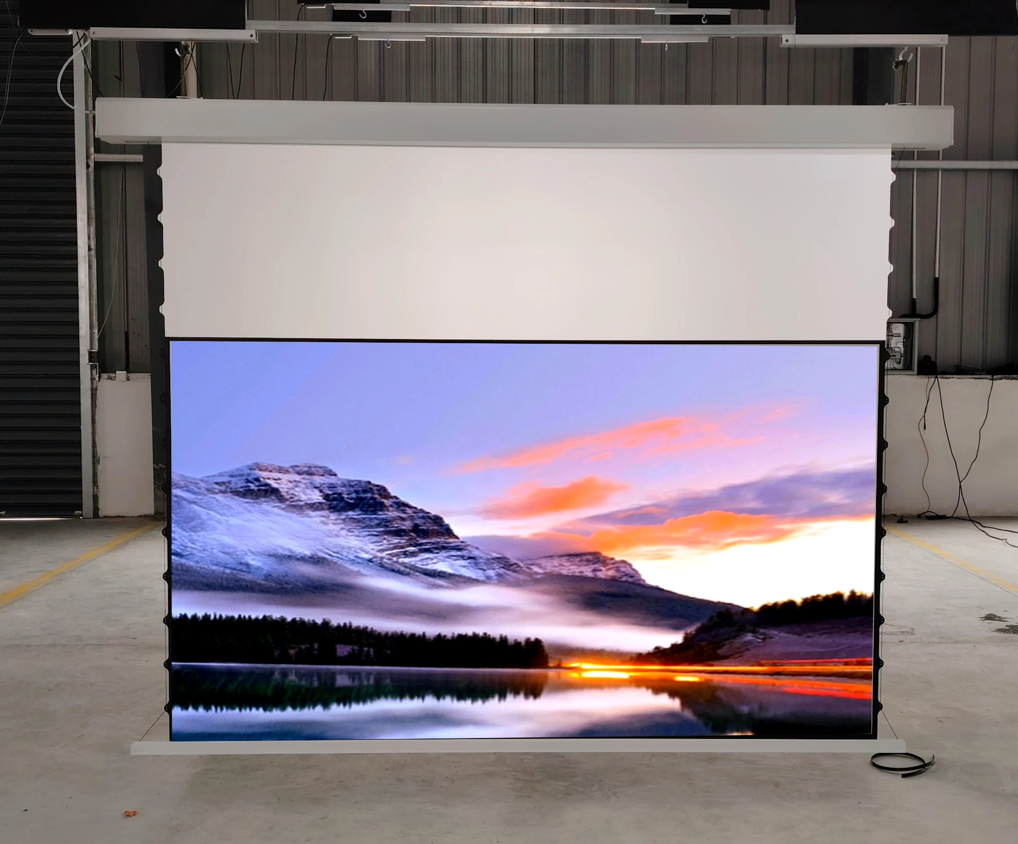 Ultra 1.2 Motorized Retractable Projector Screen With Matte White Fabric Remote Controlled For Home Office Use