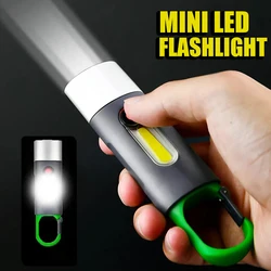 Mini Portable LED Keychain Flashlights COB Side Lamp Type-C Rechargeable 4 Lighting Modes Torch Outdoor Camping Emergency Lamp