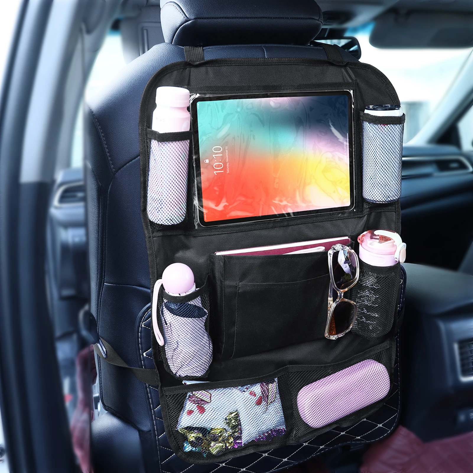 Backseat Car Organizer with Touch Screen Tablet Holder, Waterproof & Durable Back Seat Protector, Back Seat Storage Bag for Kids