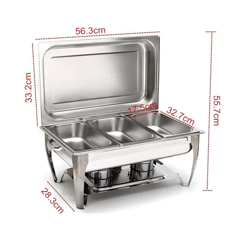 Foldable Stainless Steel Square Buffet Stove Dish Set Container Food Warmer 9L Rectangular Chafing Dish Full Buffet Catering