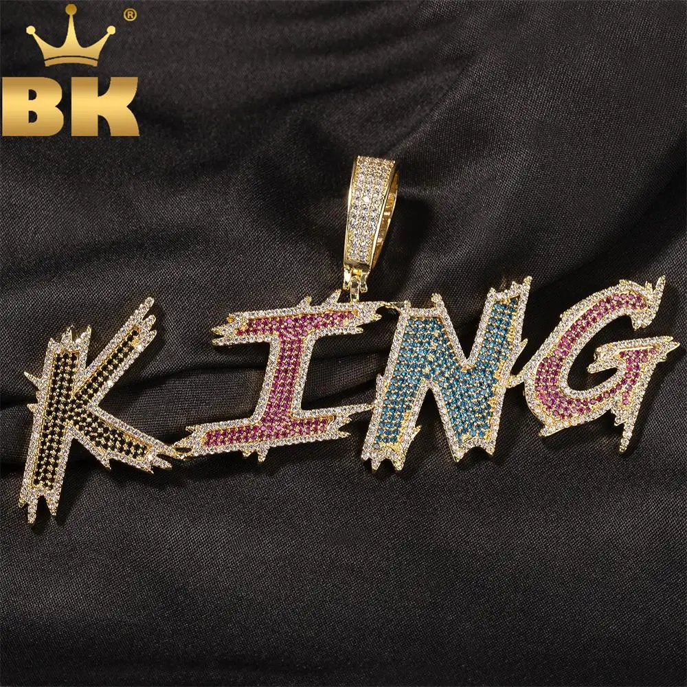 

THE BLING KING на заказ, разноцветный кулон с буквами CZ, колючий курсив, микро-асфальтированный кубический циркон, именная табличка, ожерелье, ювелирные изделия в стиле хип-хоп