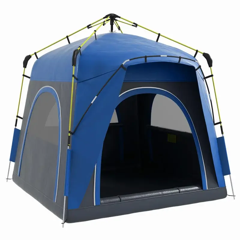 Tente de camping instantanée, tente dôme pour 4 personnes avec 4 portes, tapis de sol intégré, sac de transport et crochet supérieur pour la pêche, la randonnée, les festivals, gris