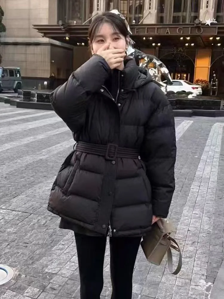 معطف نسائي مبطن من Thiened بحزام للتخسيس والخبز الدافئ Sle down Jaet طويل Sve متوسط الطول لون نقي #5