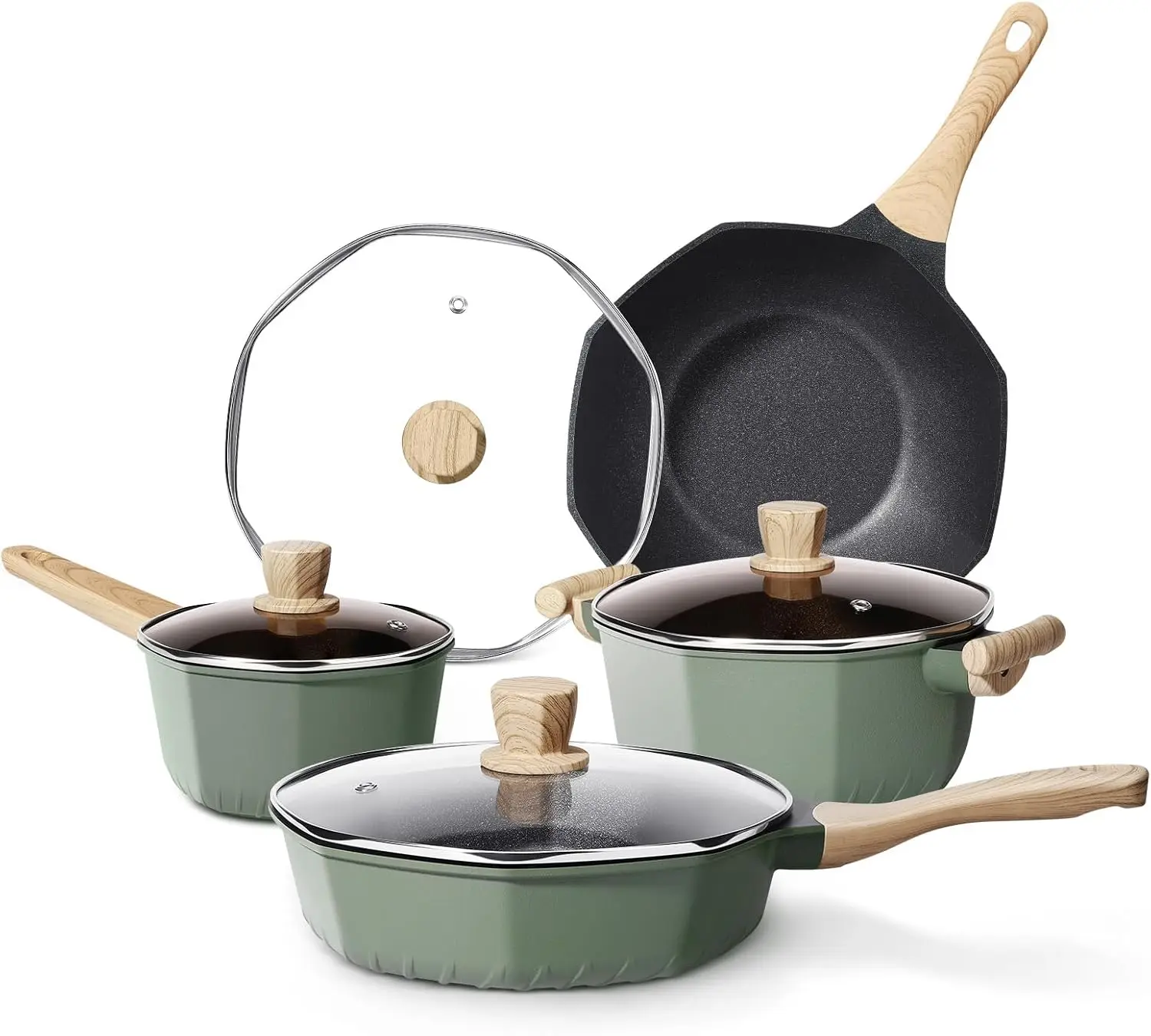 

8-Piece Non-Stick Induction Cookware Set with Frying Pans, Casserole, and Saucepan, PFOS and PFOA Free