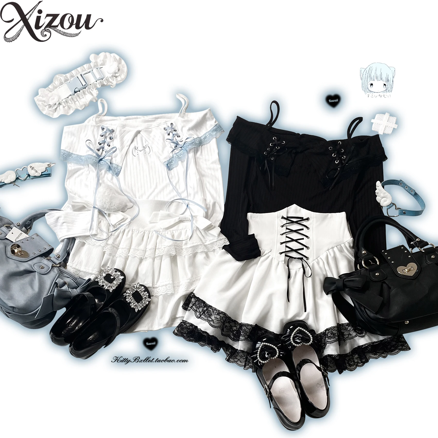 

Off Shoulder T-Shirt Suspender Long Sleeve Top Sweet Girls Long Sleeve Lace Up Short T-Shirt Spring Autumn Women's Tops