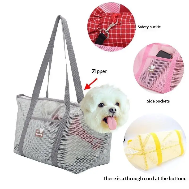 Portable Mesh Pet Carrier Bag Breathable Summer Use Dog Travel Bag Comfortable Shoulder Crossbody Foldable Pet Tote