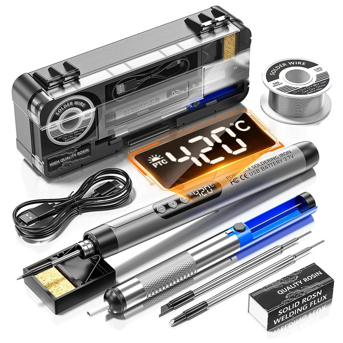 AA87C コードレス USB デジタルはんだごて温度調節可能な Type-C インターフェイスインテリジェントはんだ溶接ごてツール