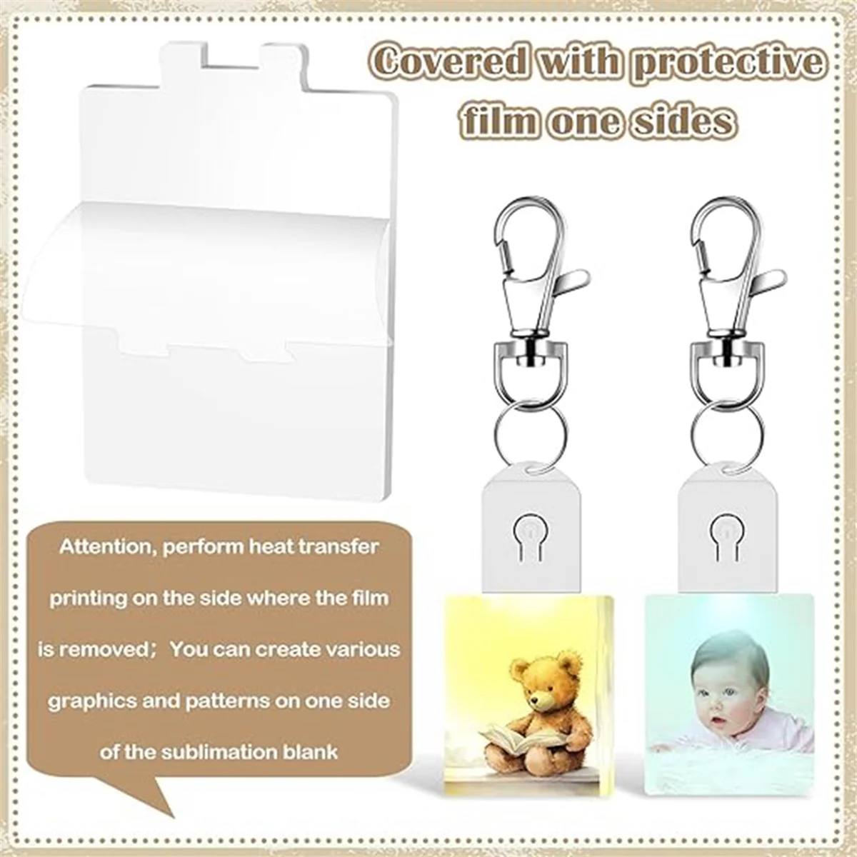 10 Pcs LED Sublimation Blank Keychain Acrylic Lighted Transfer Rectangular DIY Keychain HOT