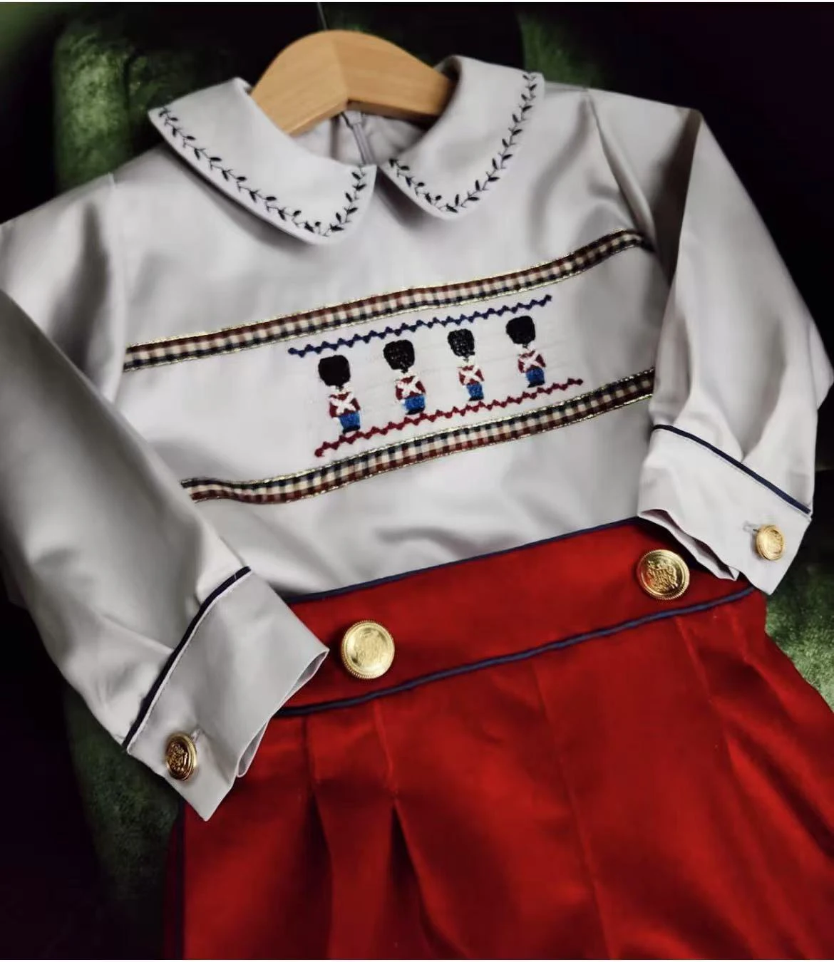 Baby Boy Set Autumn Winter Lion Embroidery Vintage Set Suit White Skirt Red Shorts for Party Birthday Photography Christmas C131