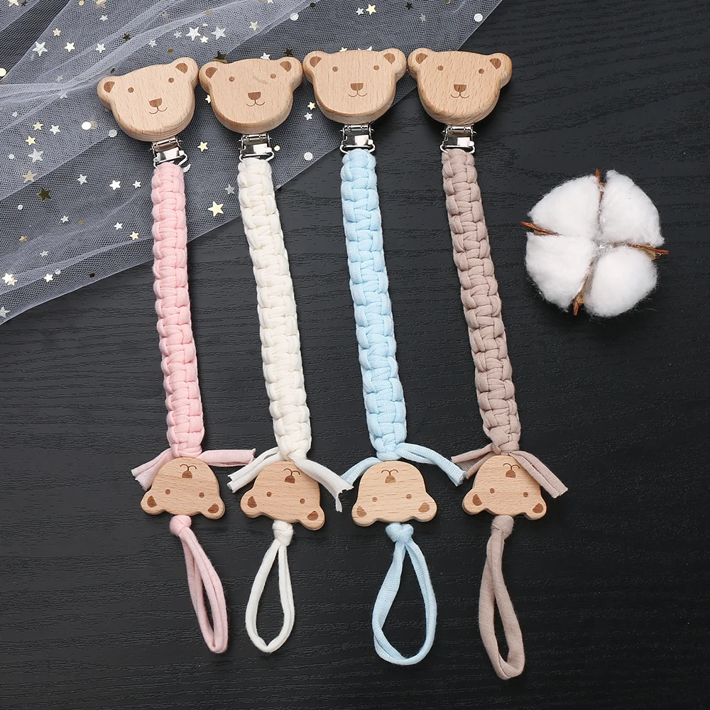 Baby Pacifier Chain Beech ไม้สัตว์จุกนมคลิปสานเชือกฝ้ายสําหรับทารกจุกนมหลอก Dummy ผู้ถือโซ่พยาบาล Chew ของเล่น