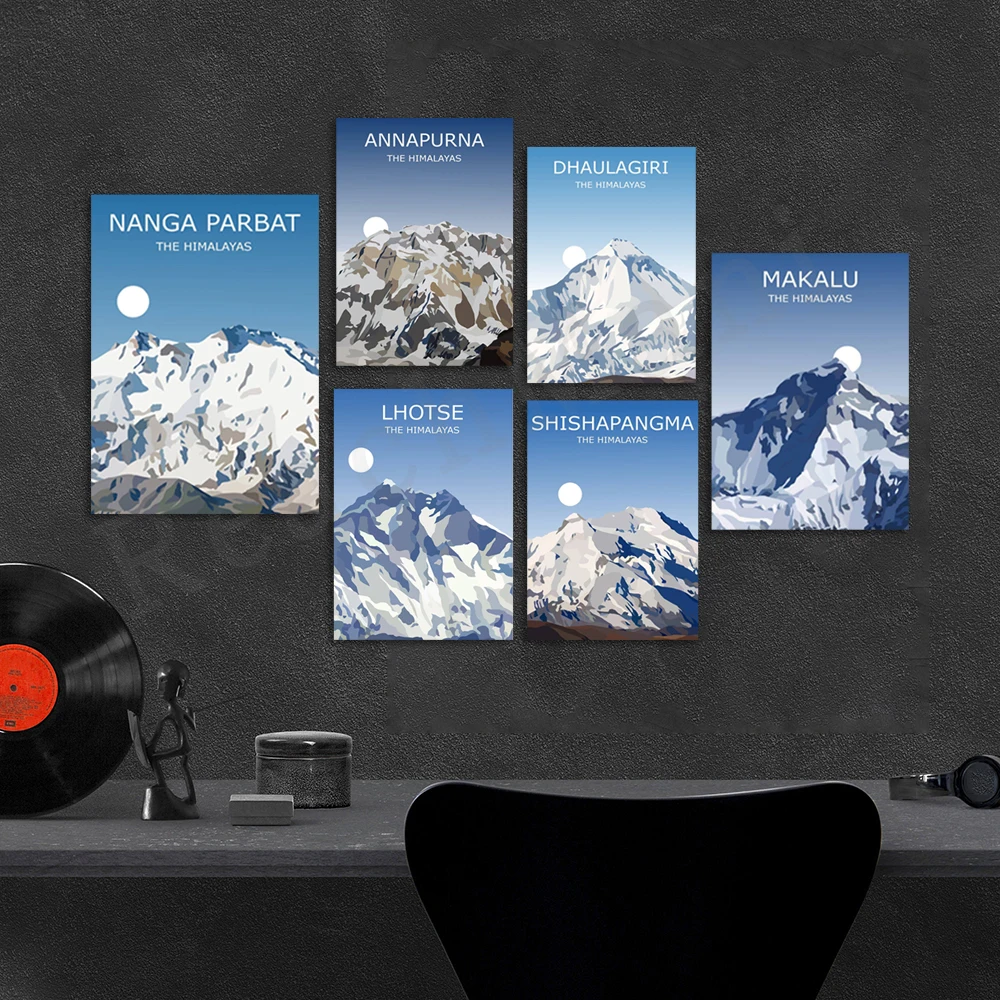

Fourteen highest peaks on earth, Himalayas, Mount Everest, K2, Kanchenjunga landscape art print decoration poster