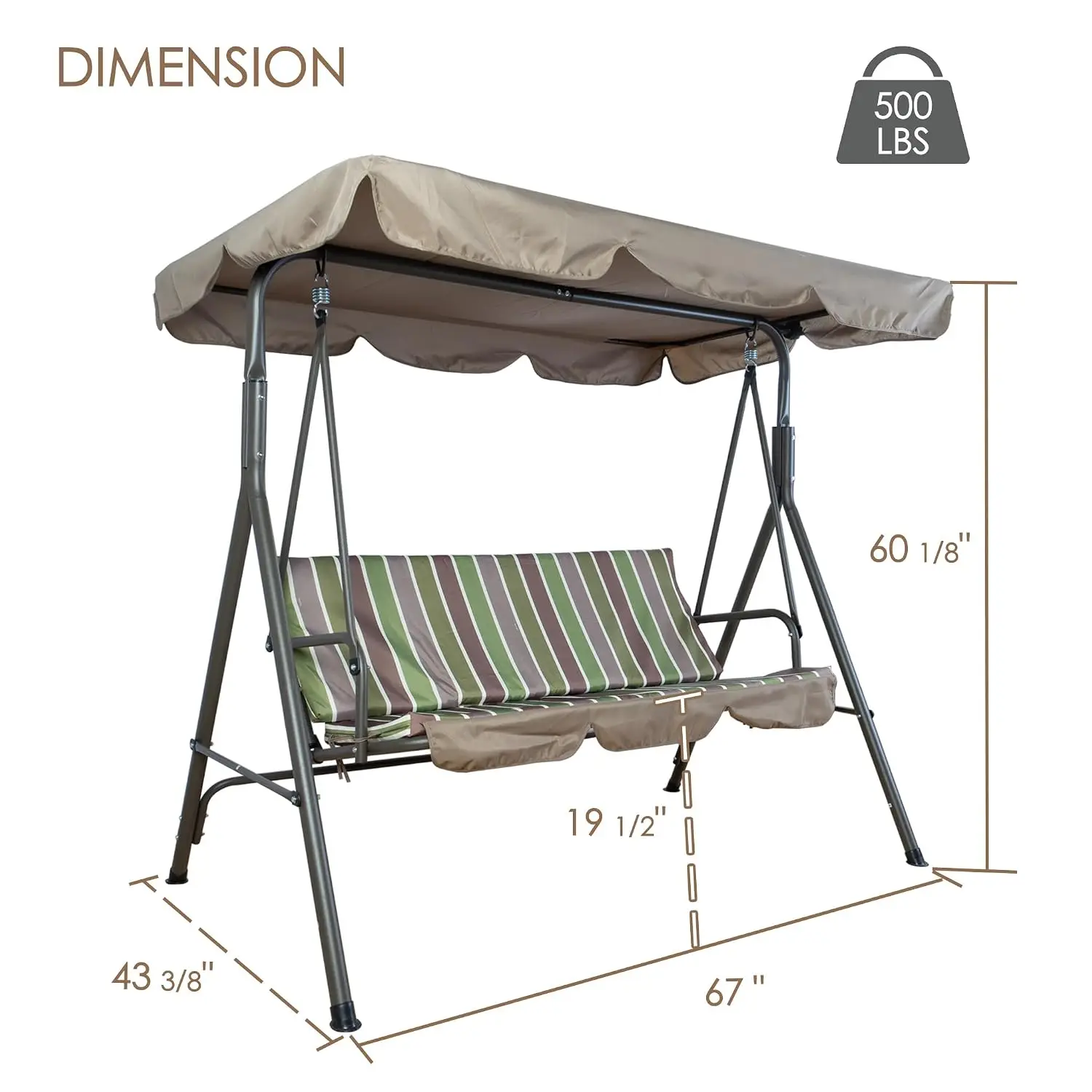 3-Seat Patio Swing Chair with Adjustable Canopy & Cushions for Garden Porch Backyard, Customized