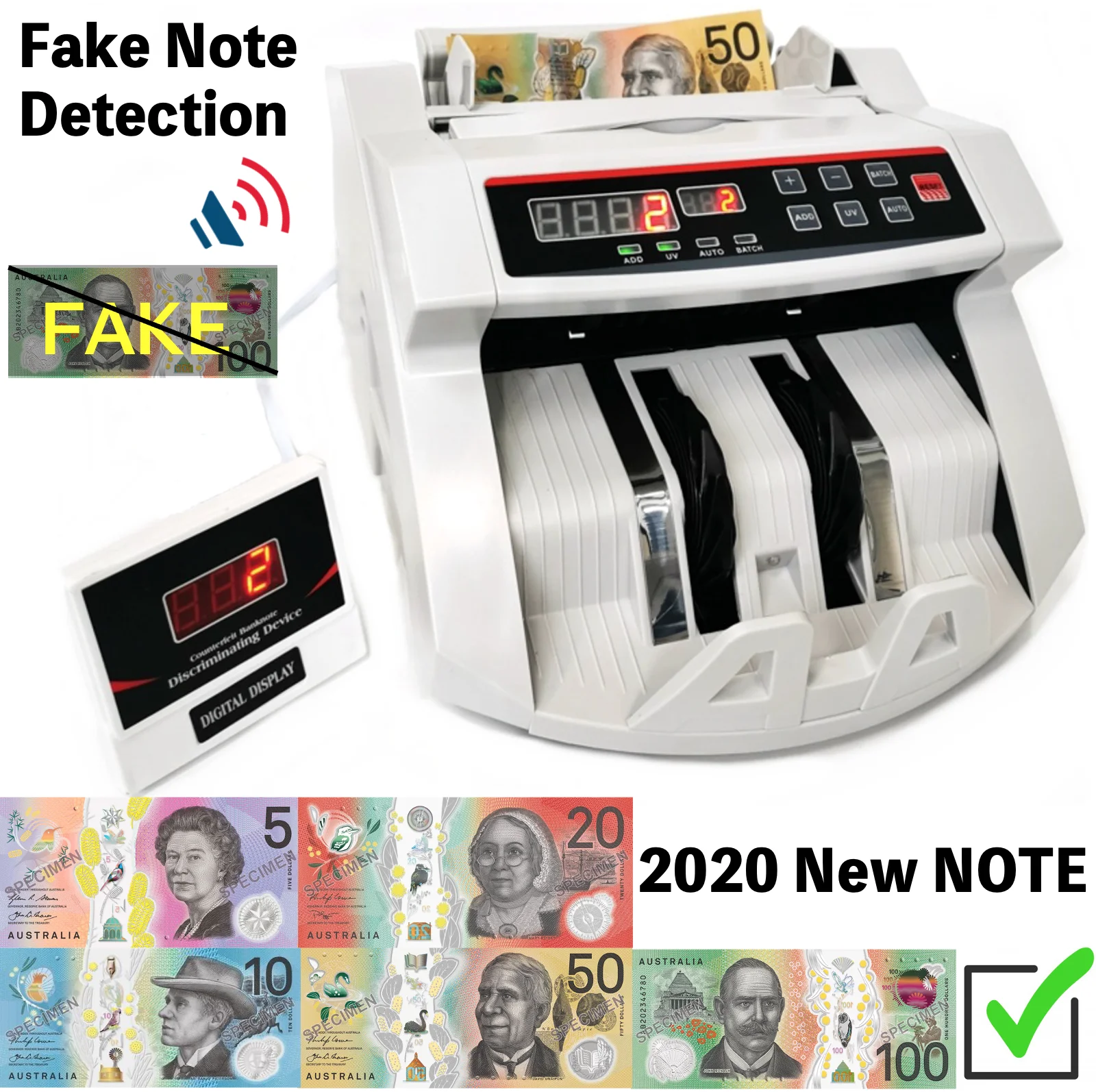 Australian Money/Bill Notes Counter Auto Counting Machine FAKE NOTE DETECTOR