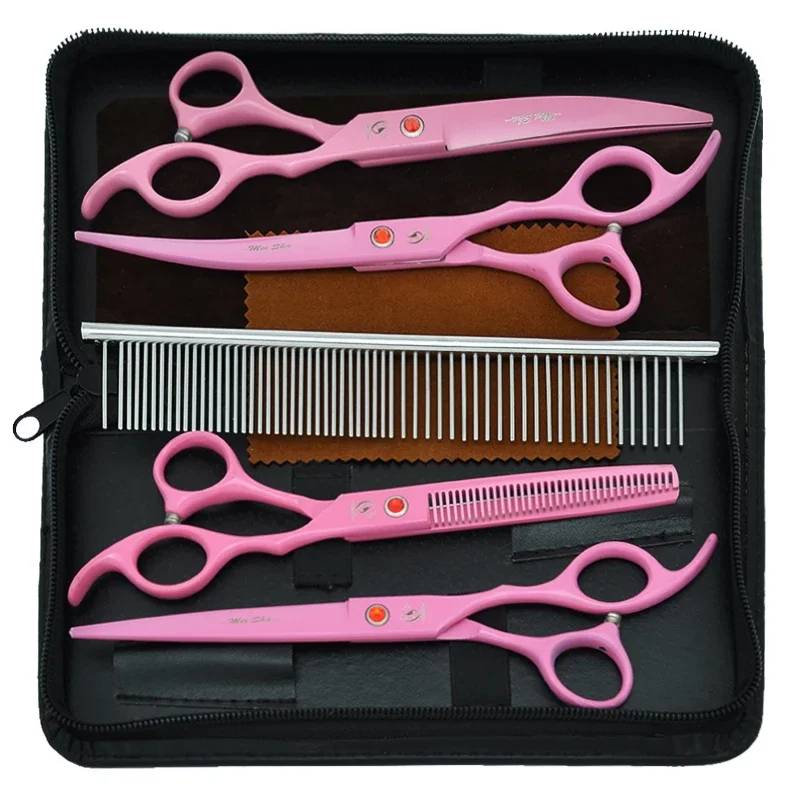 7 inch Meisha Pet Hair Scissors Dog Cat Grooming Shears Set Straight Curved Thinning Shears Animals Hairdressing Shears B0035A