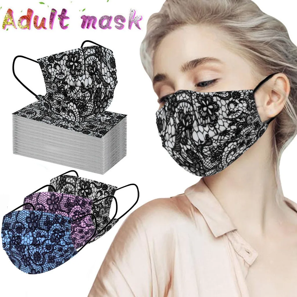 Disposable Mask Adult Lace Printed Breathable Three-Layer Mask Protection Daily Internet Celebrity Popular Outdoor Practical