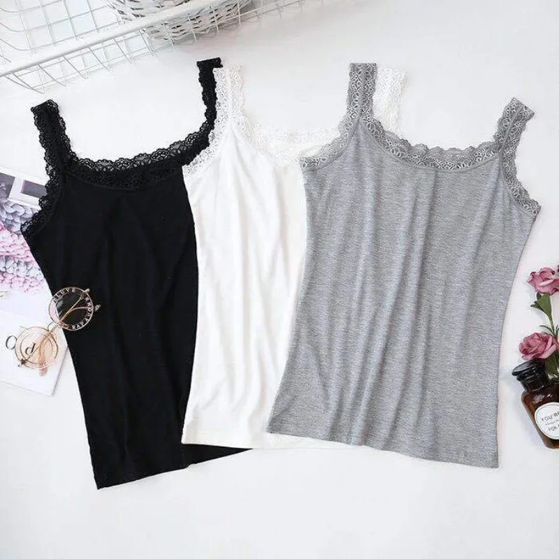 

Camisole Plus Size Lingere Tank Top Lace Strap White Black Sleep Vest Crop Top Sexy Camis Slim Corset Undershirt Tanks