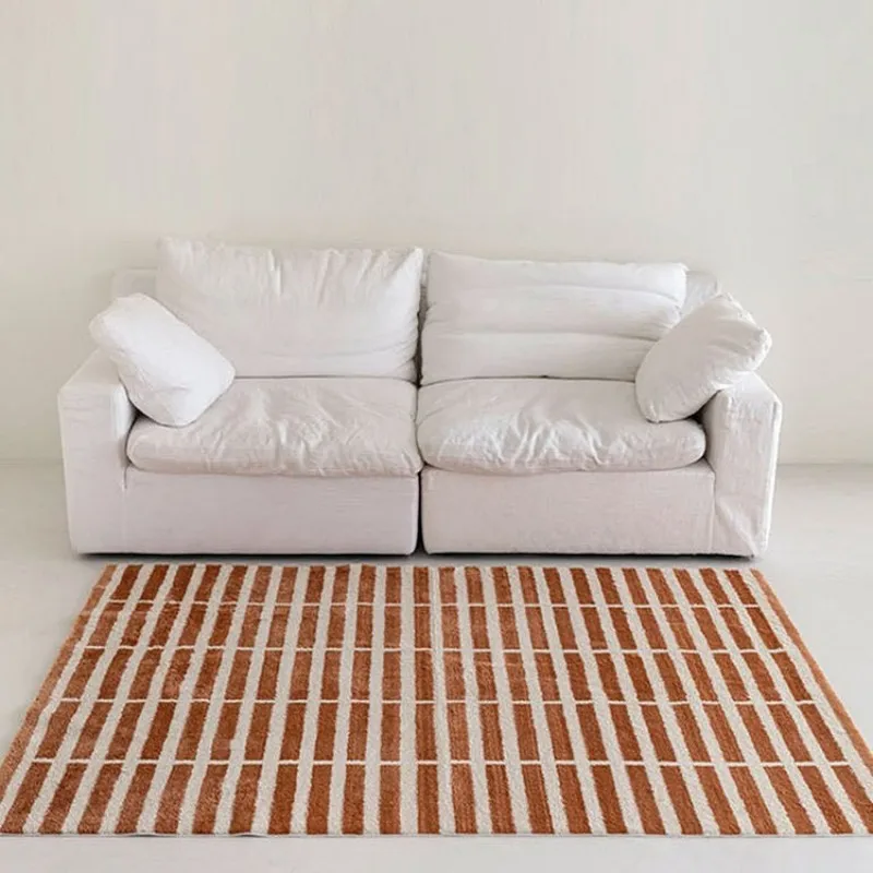 VIKAMA Scandinavian Style Striped Facecloth Carpet Brown And White Simple Design Living Room Sofa Area Home Decoration