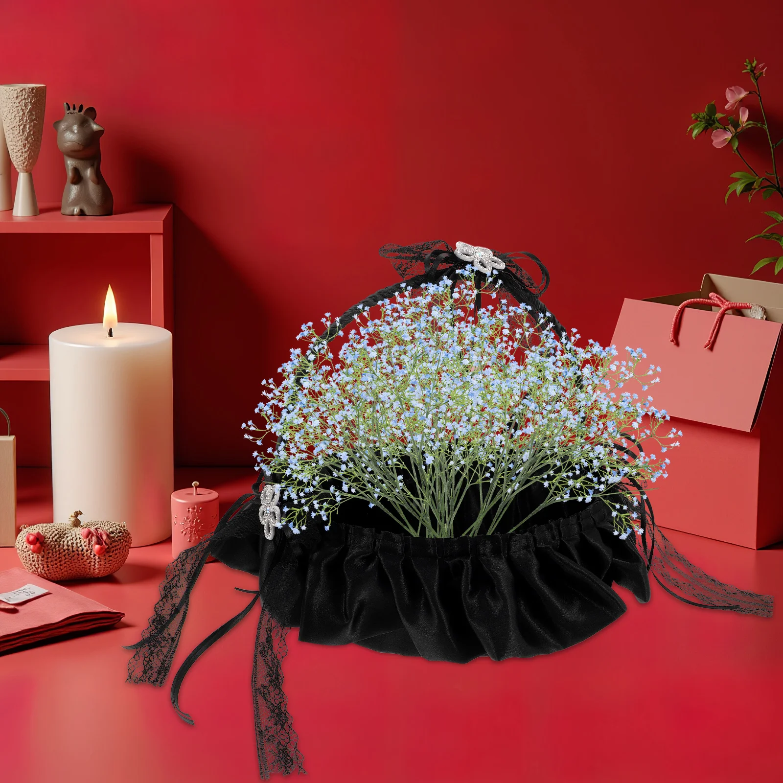 

Elegant Lace Wedding Flower Basket Black Bridal Accessory for Garden Parties Floral Girl Baskets Lightweight Decor