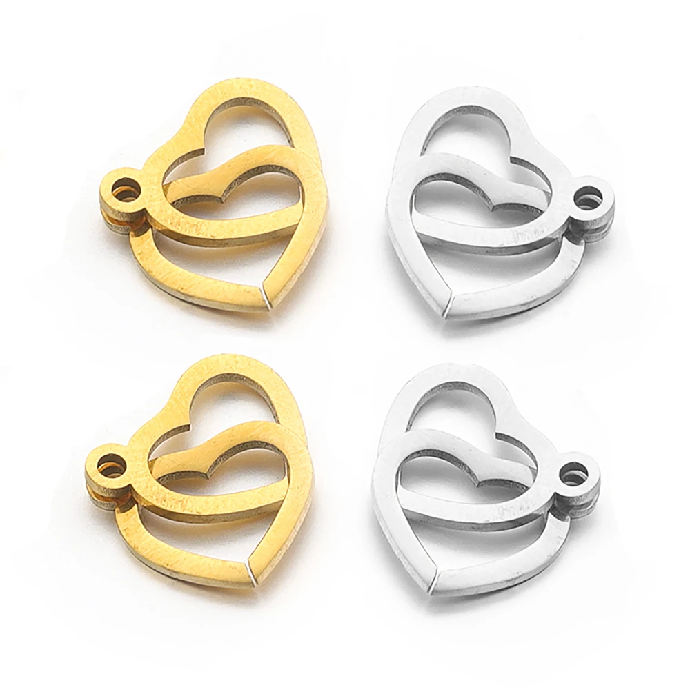 

5pcs Stainless Steel Gold Plated Heart Connector Hollow Charms for DIY Bracelet Necklace Parts Jewelry Making Material Wholesale
