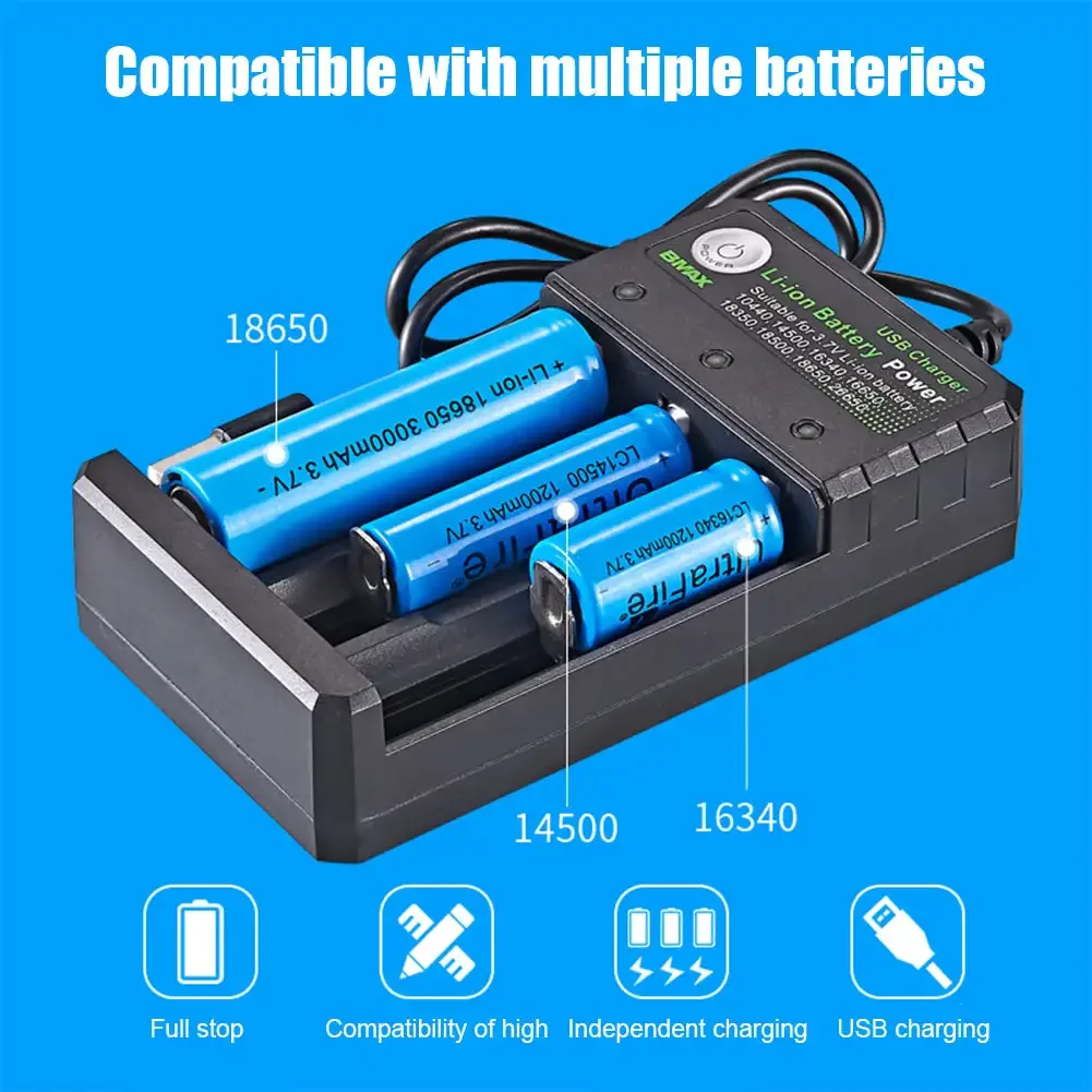 Smart 18650 Charger 3 Slots 4.2V Li-ion Battery USB Independent Charging 18650 18500 14500 16650 26650 Lithium Battery Charger