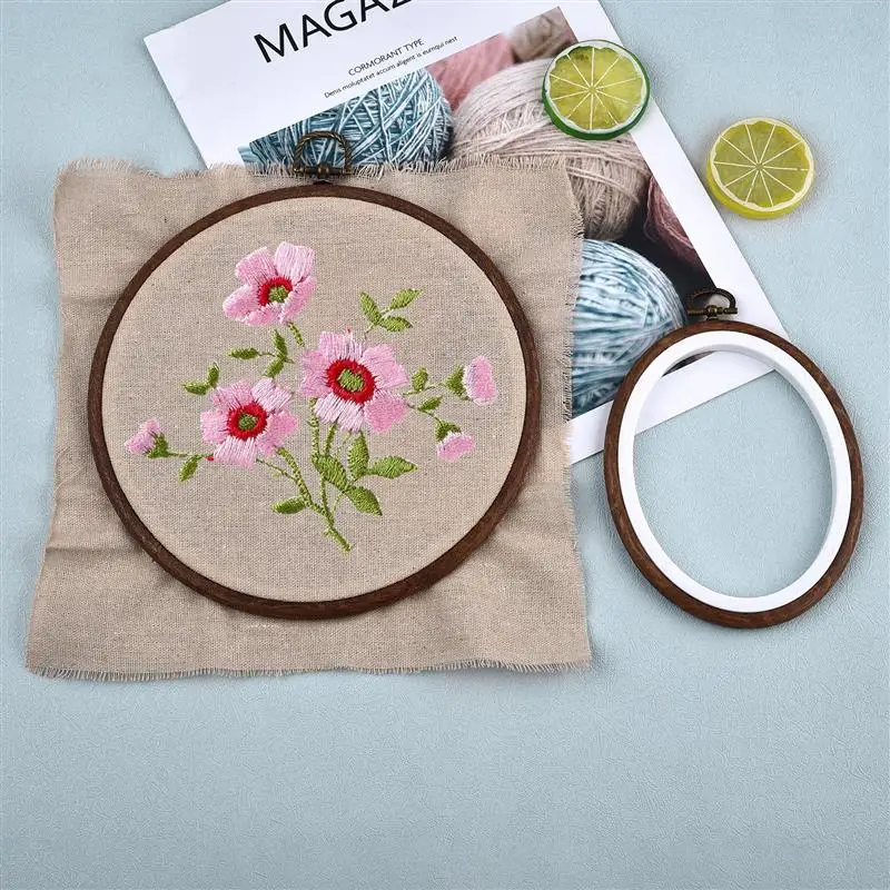 Sewing Tool Round Oval Wooden Color Embroidery Hoops Frame Set Plastic Embroidery Hoop Rings For DIY Cross Stitch Needle Craft