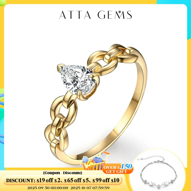 

ATTAGEMS грушевидной огранки 0,5 карата, настоящие кольца из 18-каратного 14-каратного 10-каратного желтого золота с муассанитом для женщин, обручальные свадебные ювелирные украшения с сертификатом