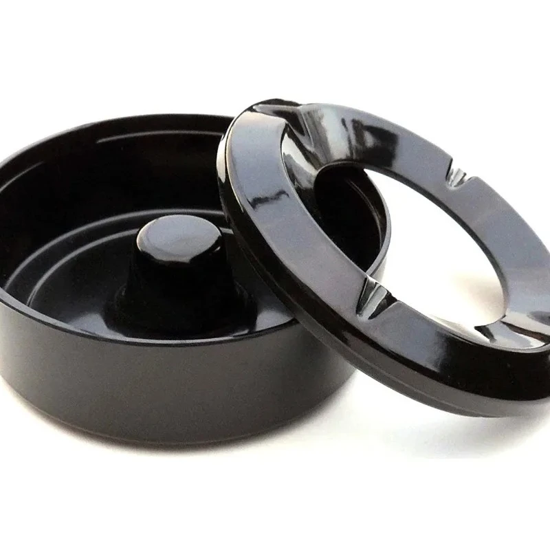 Black Round Ashtray with Lid Windproof Mylar Ashtray