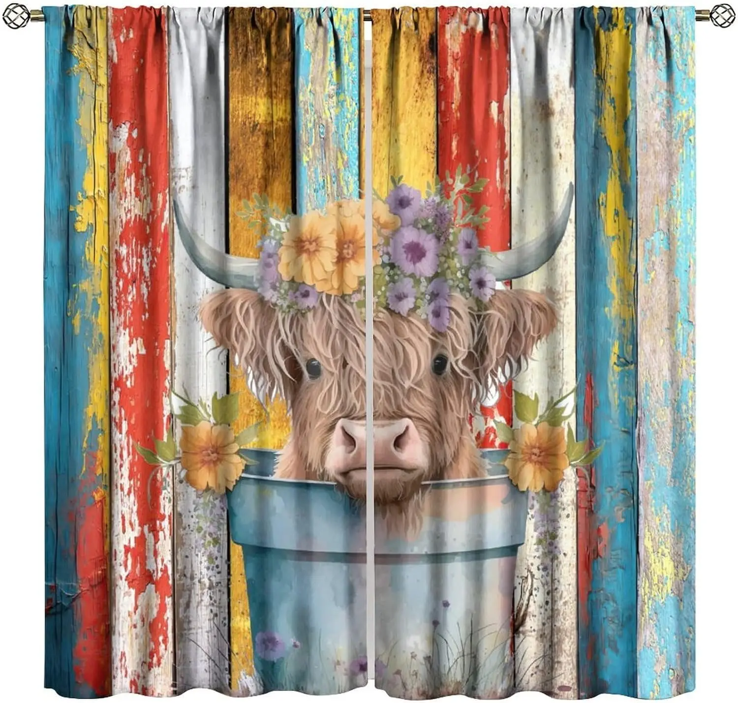 Cow Blackout Curtains, Adorable Highland Cow Animal Western Farmhouse Window Treatments, Bedroom, Living Room, Kitchen, Office