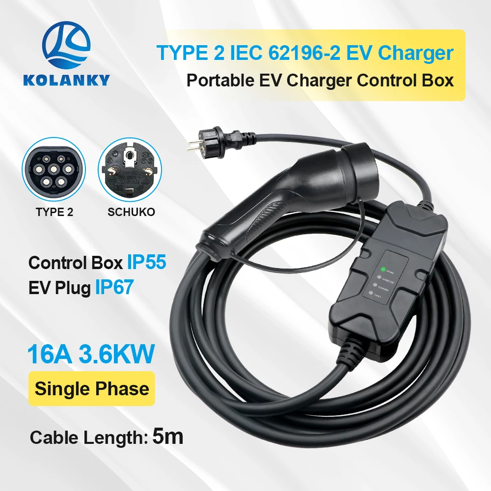 

Portable Fixed EV Charger Wallbox 16A 3.6KW Type 2/Type 1/GBT Plug Charging For Eletric Vehicle Hybrid Cars Cable 5M