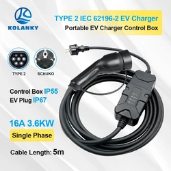 Carregador ev fixo portátil wallbox 16a 3.6kw tipo 2/tipo 1/gbt plug carregamento para veículos elétricos carros híbridos cabo 5m