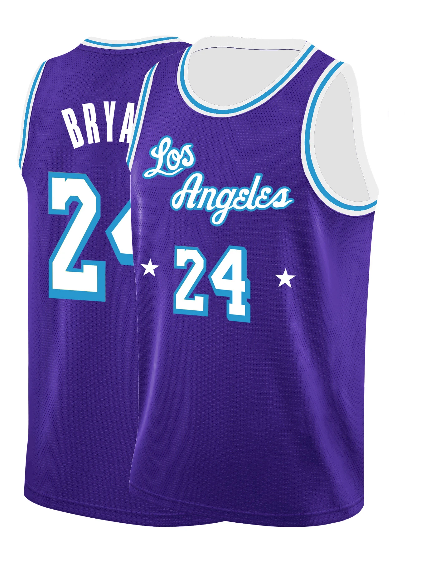 الأرجواني كرة السلة جيرسي # 24 - فضفاض مسامي وممتص للرطوبة مناسب للتدريب الرياضي في الهواء الطلق وأسلوب الشارع