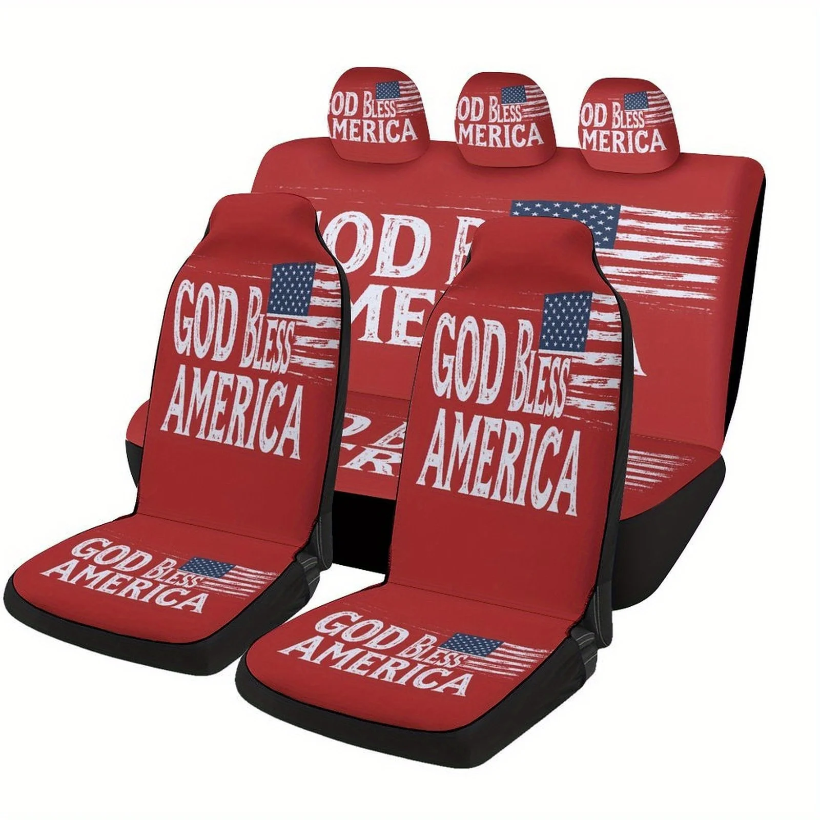 

God Bless America Flag Designed Car Seat Cover Set For Most Cars, Trendy Novelty High-quality Car Seat Protector Covers Full Set