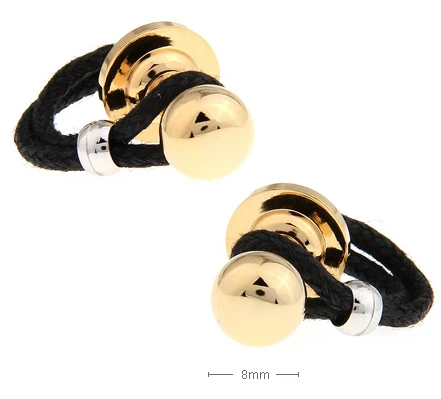 

Factory Price Retail Metal Men Gifts Cuff Links Fashion Copper Material Gloden Black Rope Pellet Design CuffLinks