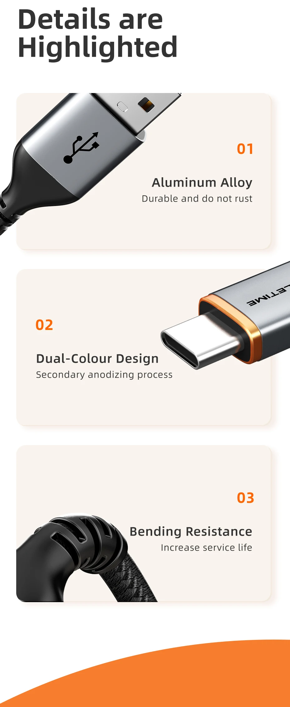 CABLETIME 3A USB Typ C Kabel Schnelllade-USB-Kabel QC3.0 Datenkabel 18 W für iPhone 15 Samsung S23 Xiaomi 11 Pro USB C Daten – Detail 7