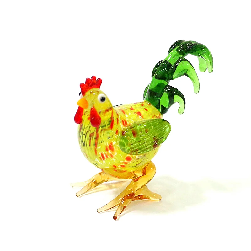 Easter Cock Glass Miniature Figurine Cute Rooster Statue Ornament Home Table Decoration Collection Holiday Party New Year Gifts