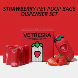 7 Rolls Dogs Poop Bags Dispenser Strawberry Scented Eco Friendly Dogs Waste Bag Thick Biodegradable Puppy Garbages Bag Collect
