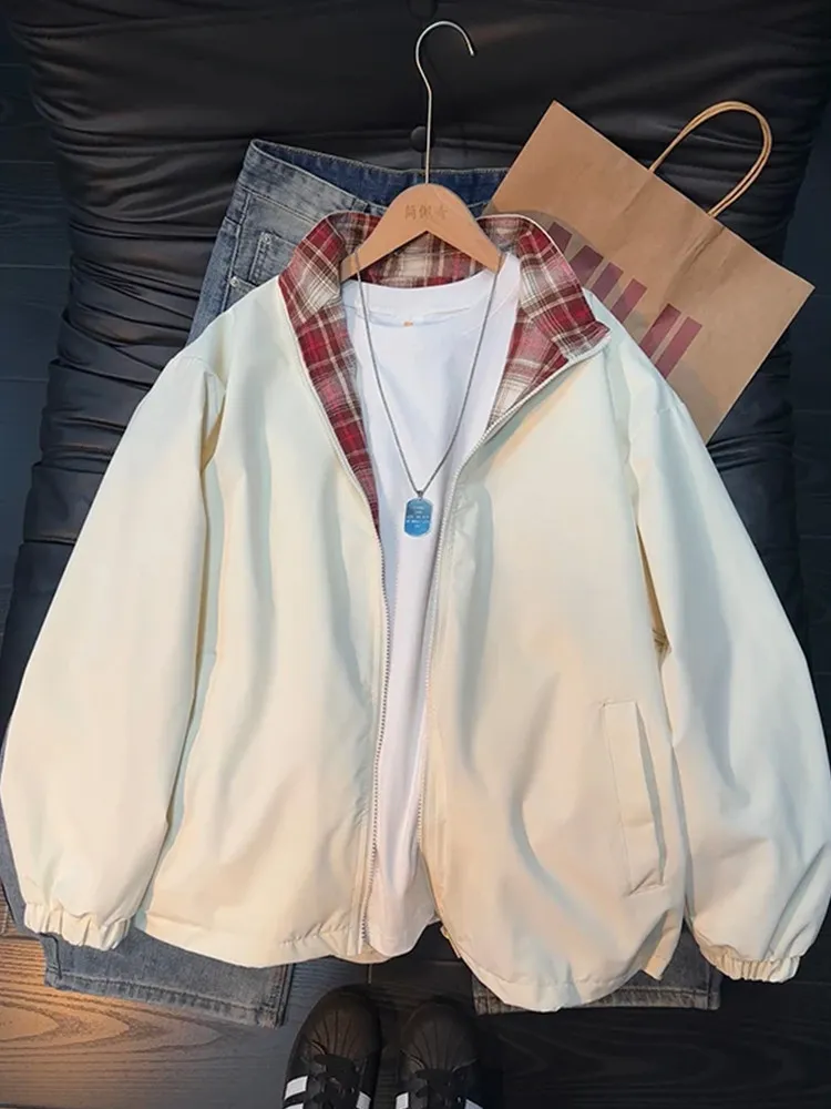 

Cleanfit American Contrast Color Plaid Men's Jacket Spring Trendy High Quality Couple's Outerwear Three-Proof Fleece Coat