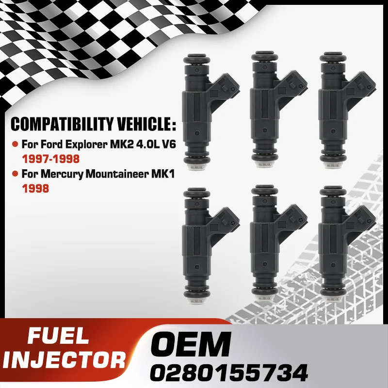 

Fuel Injectors Nozzle For Ford Explorer UN105 150 MK2 4.0L V6 1997-1998 Mercury Mountaineer MK1 4.0L V6 1998 0280155734 97JF-BA