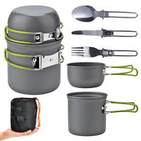 Outdoor Portable Folding Pot Set With Tableware Aluminum Alloy Camping Picnic Barbecue Pot For 1-2 People