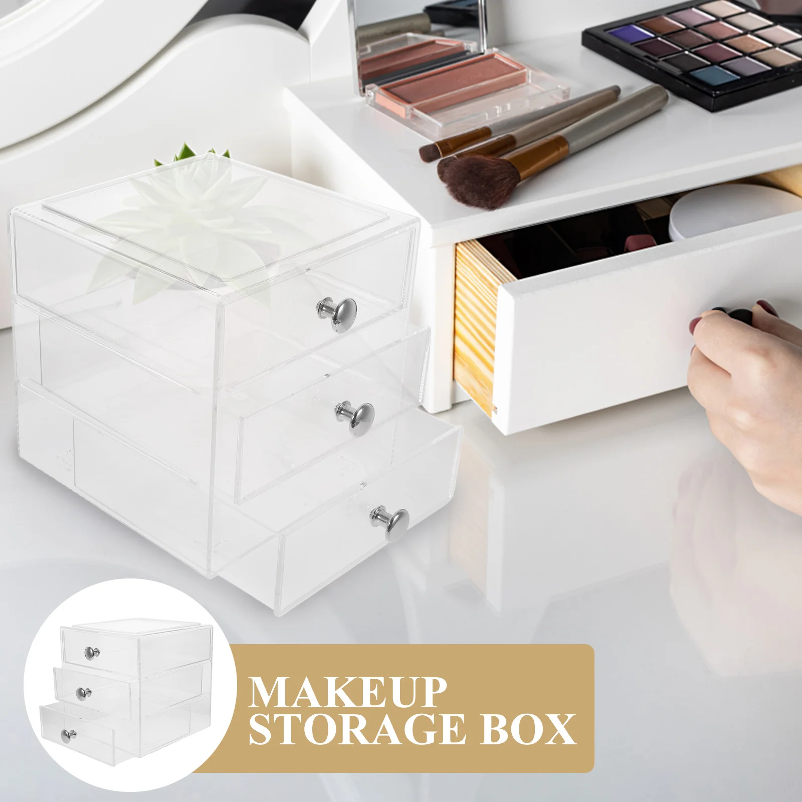 

Three-layer Drawer Storage Box Home Organiser Clear Stackable Transparent Desktop Organizer Make up