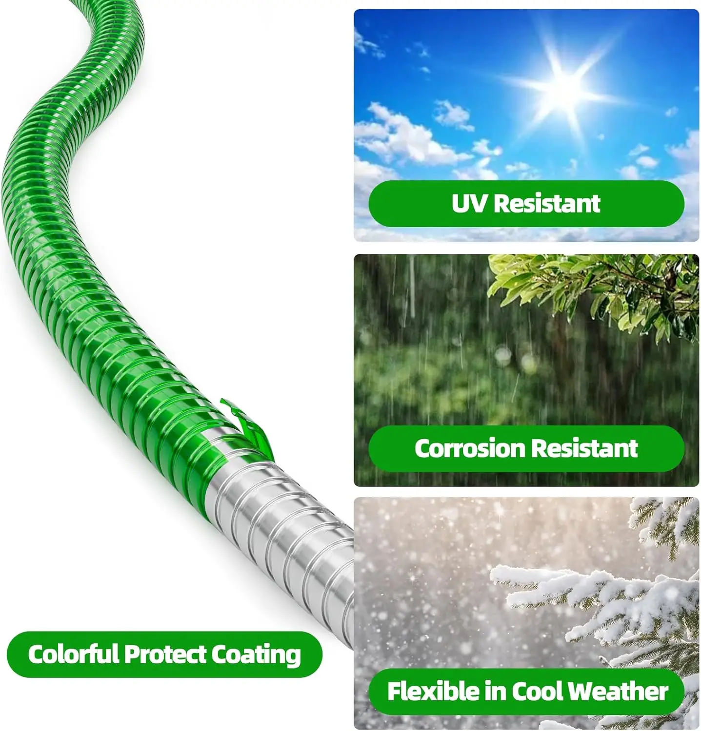 50ft 304 Stainless Steel Garden Hose Metal, Heavy Duty Water Pipe with Nozzles for Yard, Outdoor - Flexible, Never Kink & Tangle