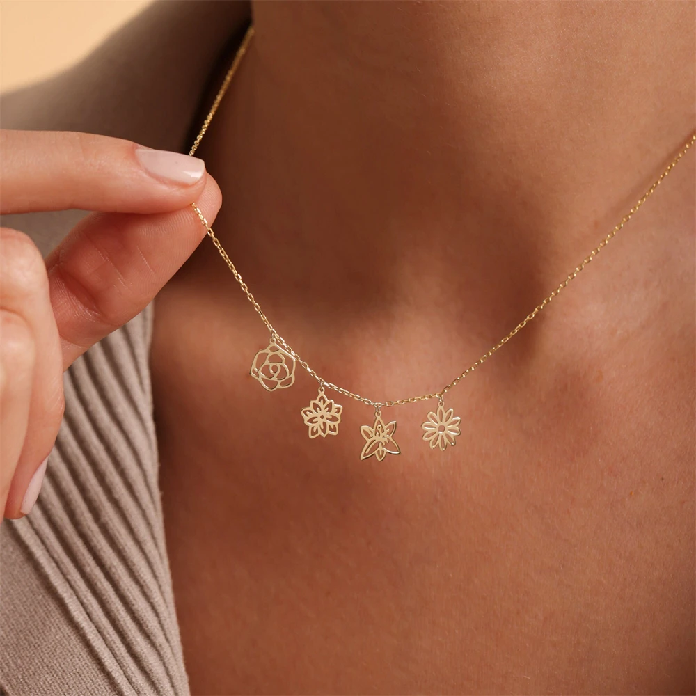 Constellation Flower Necklac Personalized Items Jewelry Stainless Steel Custom Birthflower Necklaces Valentine's Day Gift