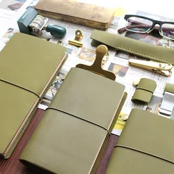 Fromthenon Travelers Notebook Olive Green Leather Planner 2024 Cowhide Note for Midori Diary Traveler Personal Journal